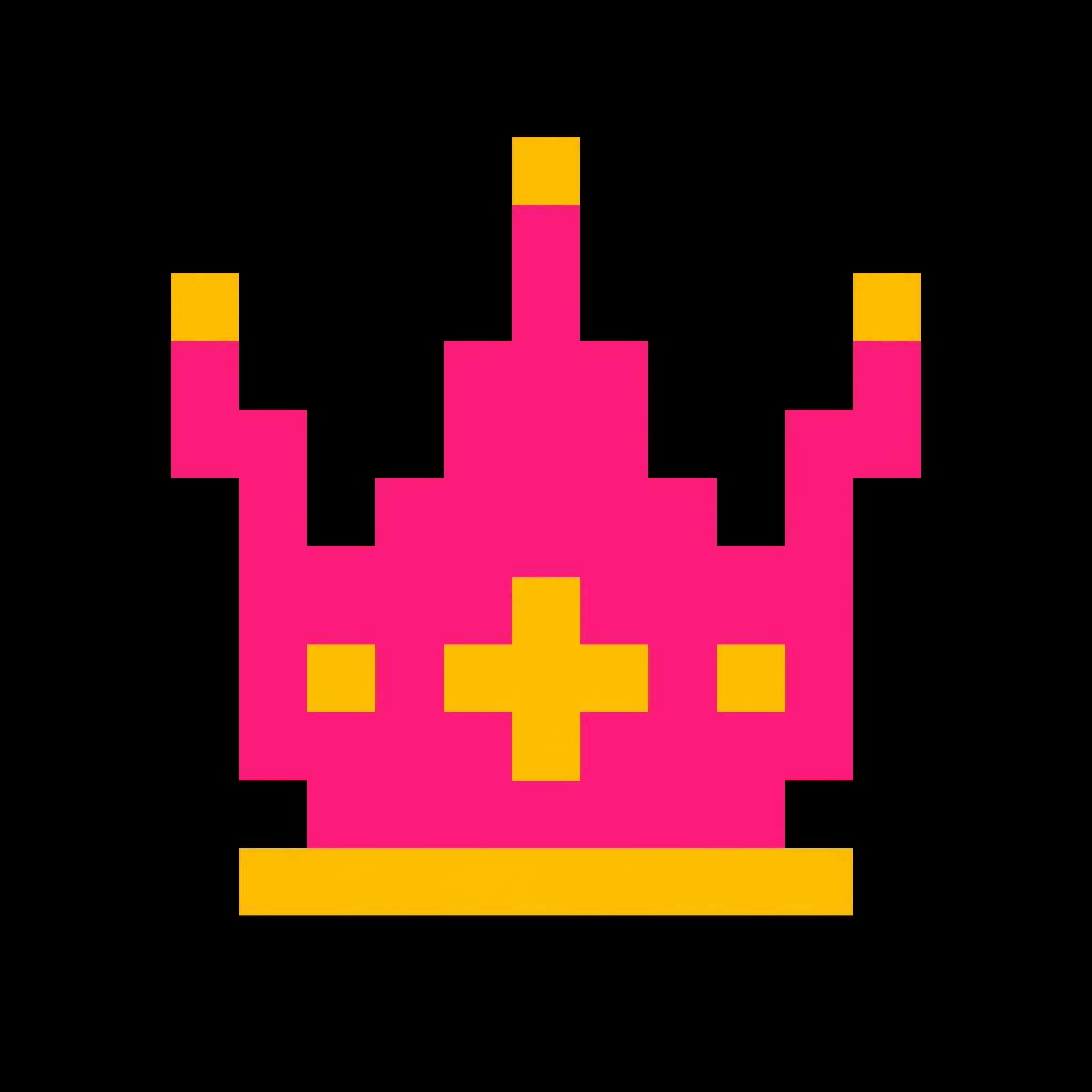 Pixel-art crown in magenta and amber